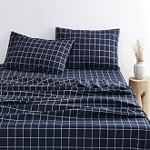 Wake In Cloud - Geometric Bed Sheets, 4-Piece Sheet Set, Checkered Grid Plaid Check Checker Gingham Preppy Aesthetic Bedding, Deep Pocket, Navy Blue, Full Size