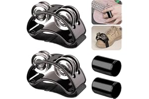 Rigych 2 Set Foot Tambourine Shaker & Rhythm Finger Shaker with Elastic Strap, Percussion Musical Instrument Set for Ukulele 