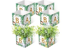 Bucherry 6 Pcs Jungle Animals Baby Shower Decorations Baby Flower Party Boxes Centerpiece Jungle Animals Table Display with Letters Gender Reveal Party Favor Block Holder (Jungle Animals)