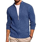 Runcati Mens Full Zip Cardigan Sweater Casual Slim Fit Knit Sweaters Stand Collar Fall Winter Ribbed Cardigan
