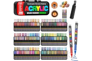 366 Colors Acrylic Paint Markers, Soft Brush Tip Acrylic Paint Pens with Direct Liquid Automatic Ink Control System for Wood,