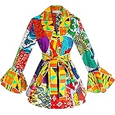 HongyuAmy African Print Tops Ankara Splic Blouse Kente Cloth Wax Belt Jacket