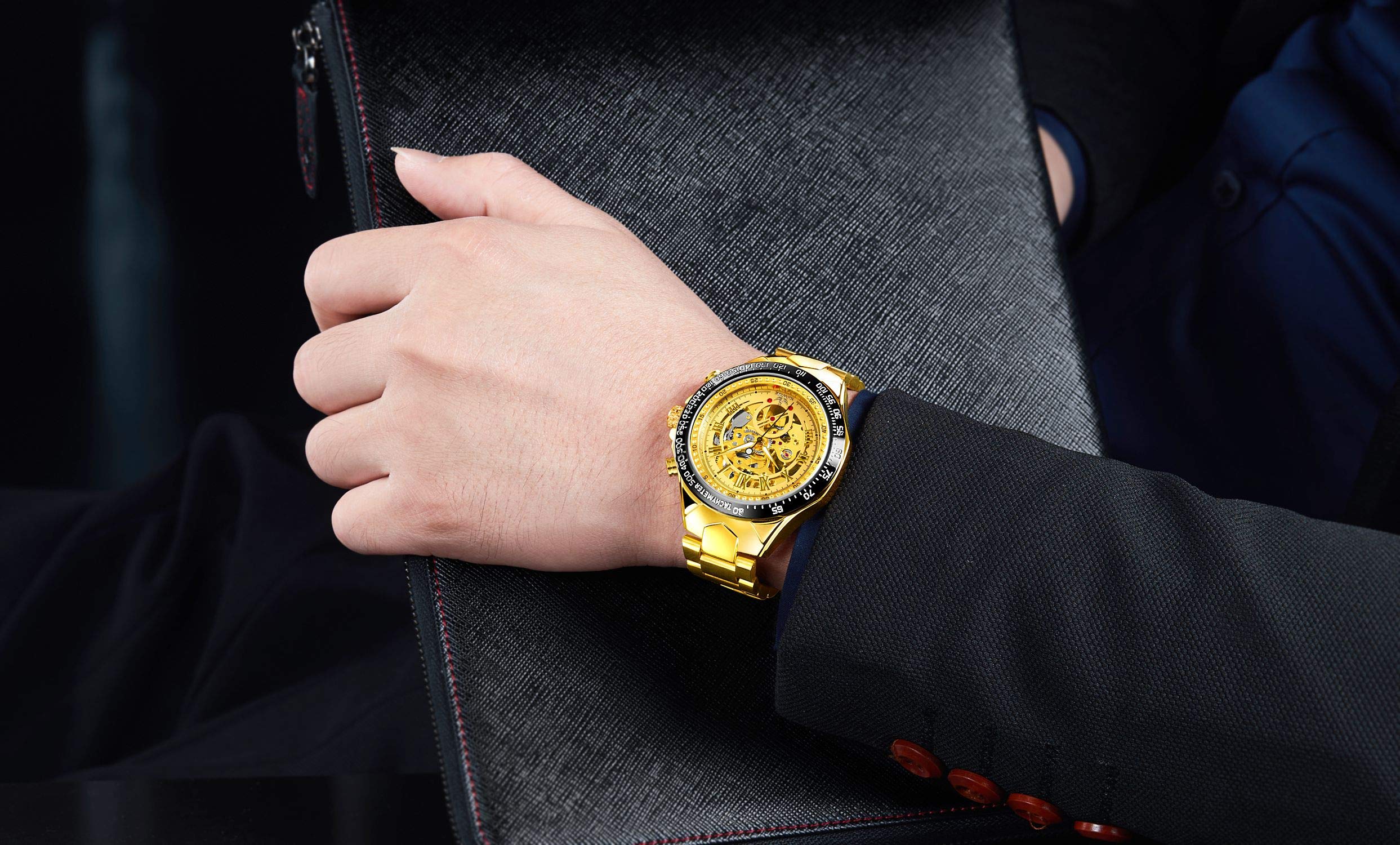 SEWOR Fashion Delicate Hollow Carving Mechanical Automatic Wrist Watch (Gold)