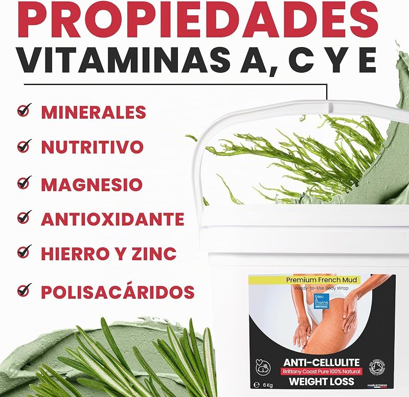 Lama de Algas Anticelulite: Combate a Celulite e a Flaccidez do Corpo. Efeito Firme e Resultados Visíveis. Tratamento Profissional de Choque SPA com Lama - Pronto a Usar - 6000 g 6 kg