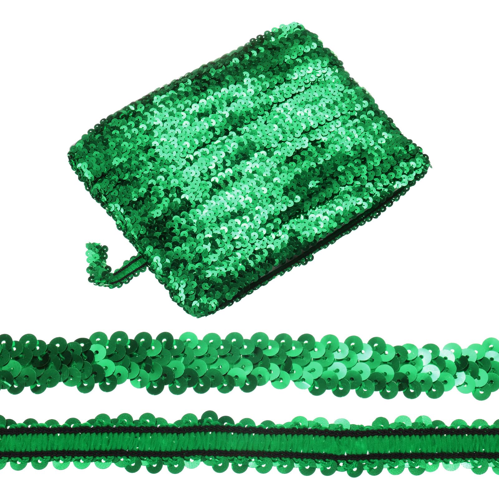 M METERXITY 1-Pack Elastic Sequins Trim, 16 Yards 0.8 Inch Flat Paillette Glitters Sequin Trim 2 Row Metallic Sequins Trim for Craft Sewing Trimming/Dress Embellish Headband [Green]