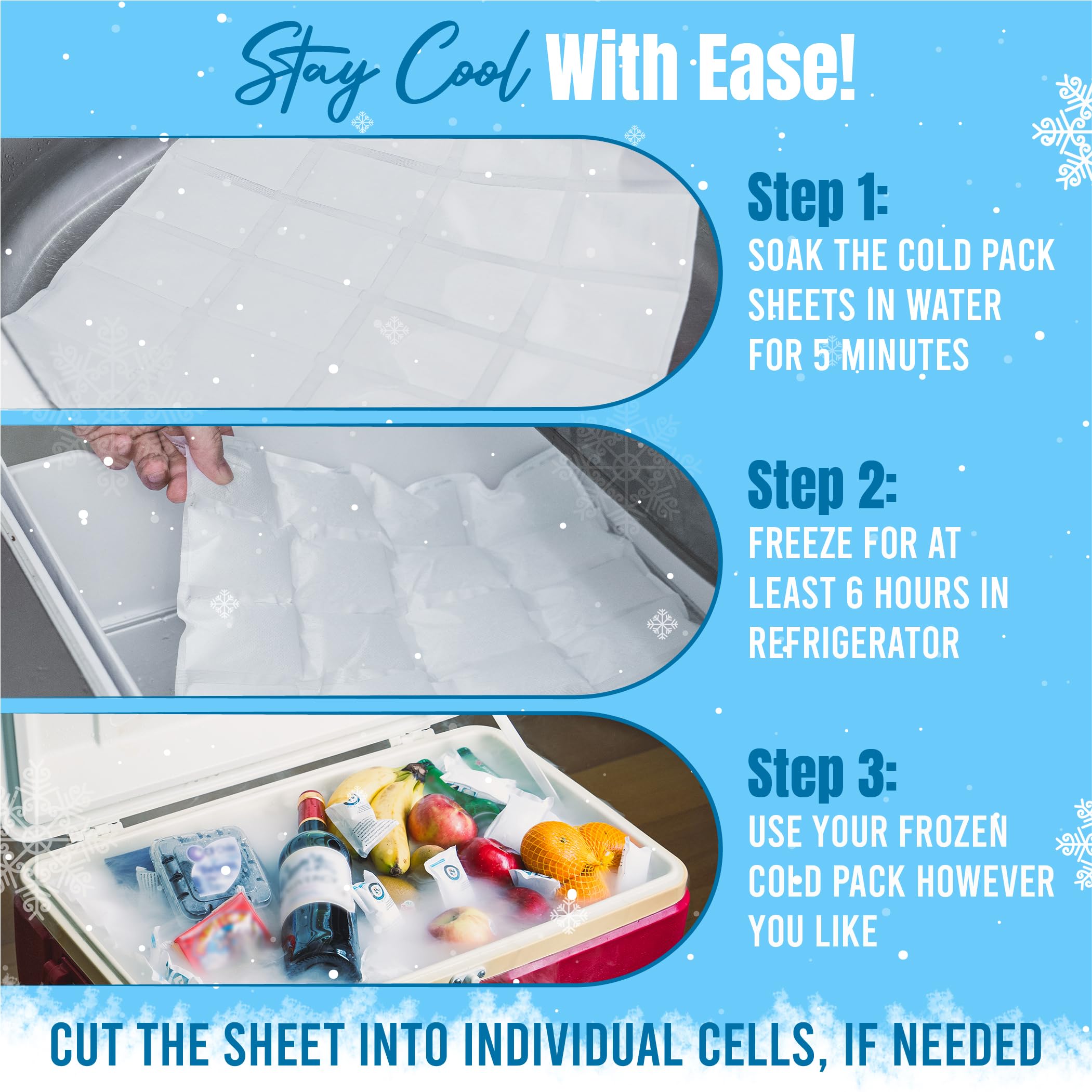 Shipping Cold Packs Dry Ice for Shipping Frozen Food, Flexible Cold Ice Pack Sheets for Coolers, Long Lasting Freezer Ice Packs 14'' X 13'' 144Cells