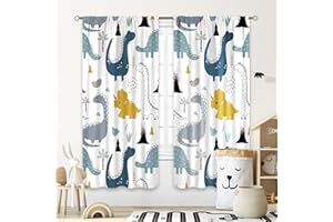 Cinbloo Kids Dinosaur Curtains 42Wx63L Inch Rod Pocket Cartoon Dino Baby Boys Bedroom Decor Nursery Children Cute Navy Blue Safari Animal Art Printed Living Room Playroom Window Drapes Fabric 2 Panel