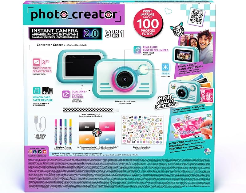Photo Creator Instant Print Camera 2.0, carta fotografica REALE! Touch screen da 3 pollici. Scatta foto e stampa istantaneamente! Nessun bisogno di inchiostro, flash e luce anulare! 100 foto incluse