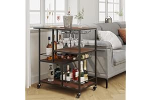 ODIKA Top Shelf Bar Cart with Wine Rack and Glass Holder - Bar Cart with Wheels, Kitchen Cart, Mobile Serving Carts, Alcohol Cabinet Table Stand