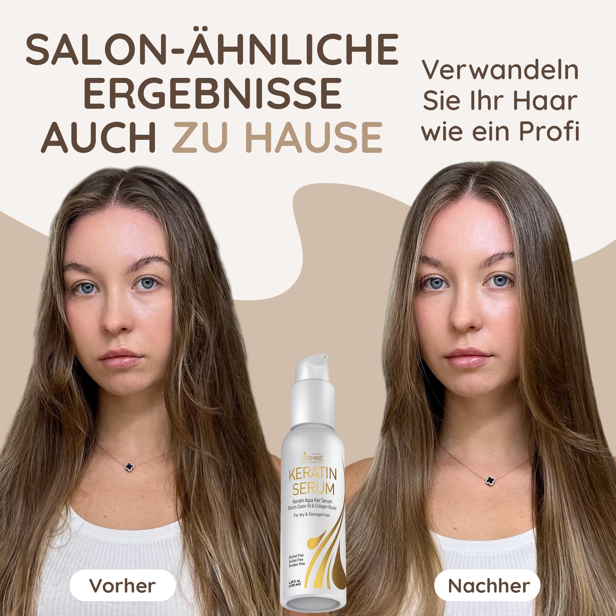 Vitamins Haar Serum Keratin Haarpflege - Biotin, Kollagen und Castor Oil Anti Frizz Haarserum - Kokosöl Hitzeschutz Finish Protein Treatment für kaputte trockene Haare 2