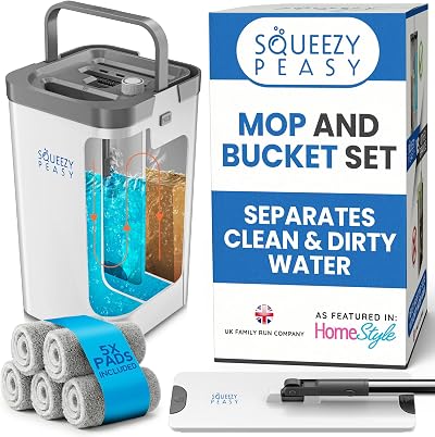 SqueezyPeasy Premium Flat Mop and Bucket Set 3 Chamber Water Separator