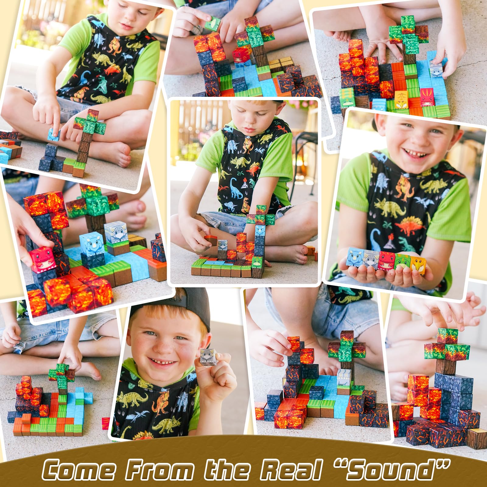 Dinosaur Toys Magnetic Blocks-Build Mine Magnet World Volcano Edition Kids Toy for 3+ Year Old Boys and Girls Building Blocks Toddler Toys Games Through Jurassic Learning Sensory Toy Gifts