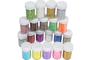 LINWULTE Holographic Chunky and Fine Glitter Mix, 20 Colors Craft Glitter for Resin, Iridescent Nail Glitter, Cosmetic Eye Hair Face Body Glitter, Glitter Flakes Sequins for Epoxy Resin Tumbler DIY Arts Crafts