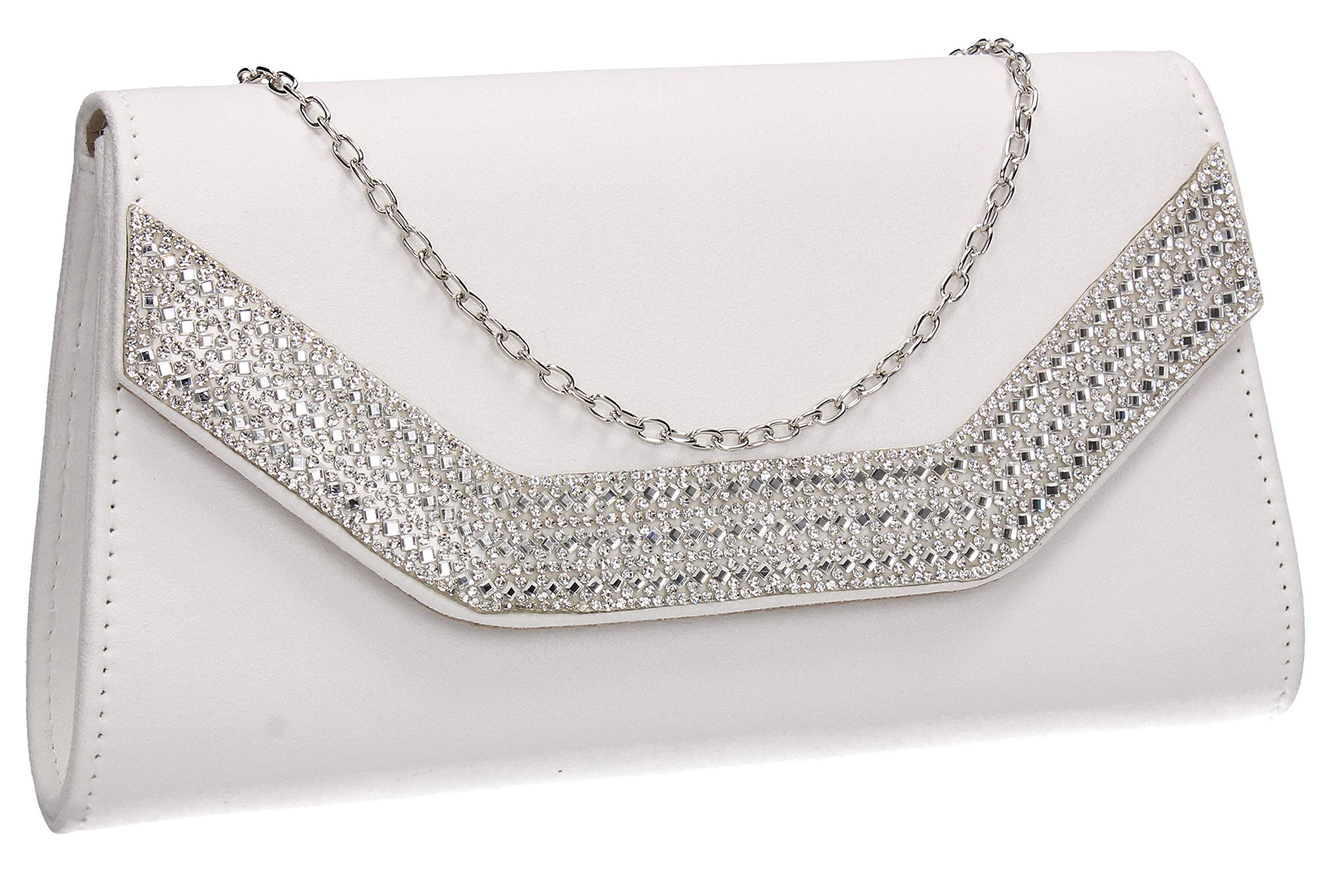 SwankySwans Harper Diamante Faux Suede Womens Ladies Clutch Bag White