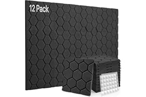 Sound Proof Foam Panels, Soundsbay Acoustic Panels Sound Absorbing High Density Fire Resistant, 12 Pack Soundproof Wall Panels for Home Studio, with 60pcs Double-Side Adhesive, 12" X 12" X 1"
