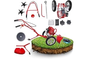 CILDON Weed Wacker, 2 Stroke 49 CC Gasoline Weed Eater, 6500-7000R/Min Hand Push Weed Wacker, 0.95L Small Weed Wacker, Can Folded Rear Wheel, for Mountains, Hills, Plains, Orchards Etc