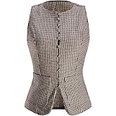 winkbay Women's Plaid Button Up Vest Summer Elegant Crew Neck Tie Back Sleeveless Blouses Business Casual Tops