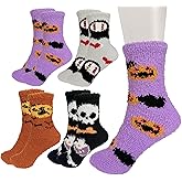 Wzifyf 4 Pairs Halloween Fuzzy Socks Women Men Halloween Spooky Fuzzy Socks Cozy Fluffy Sock for Boo Basket Stuffers Gifts halloween Care Package Items