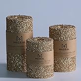 MOZEAL Hand-Poured Granular Texture Decorative Gold Pillar Candles Set of 3 (3"x4", 5", 6"), Approx 300 Hours Burn Time Dripless, Unscented, Smokeless, for Glamorous Events & Christmas Party Decor