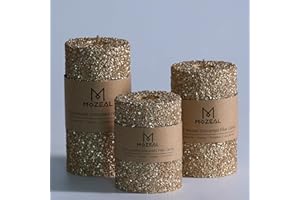 MOZEAL Hand-Poured Granular Texture Decorative Gold Pillar Candles Set of 3 (3"x4", 5", 6"), Approx 300 Hours Burn Time Dripless, Unscented, Smokeless, for Glamorous Events & Christmas Party Decor