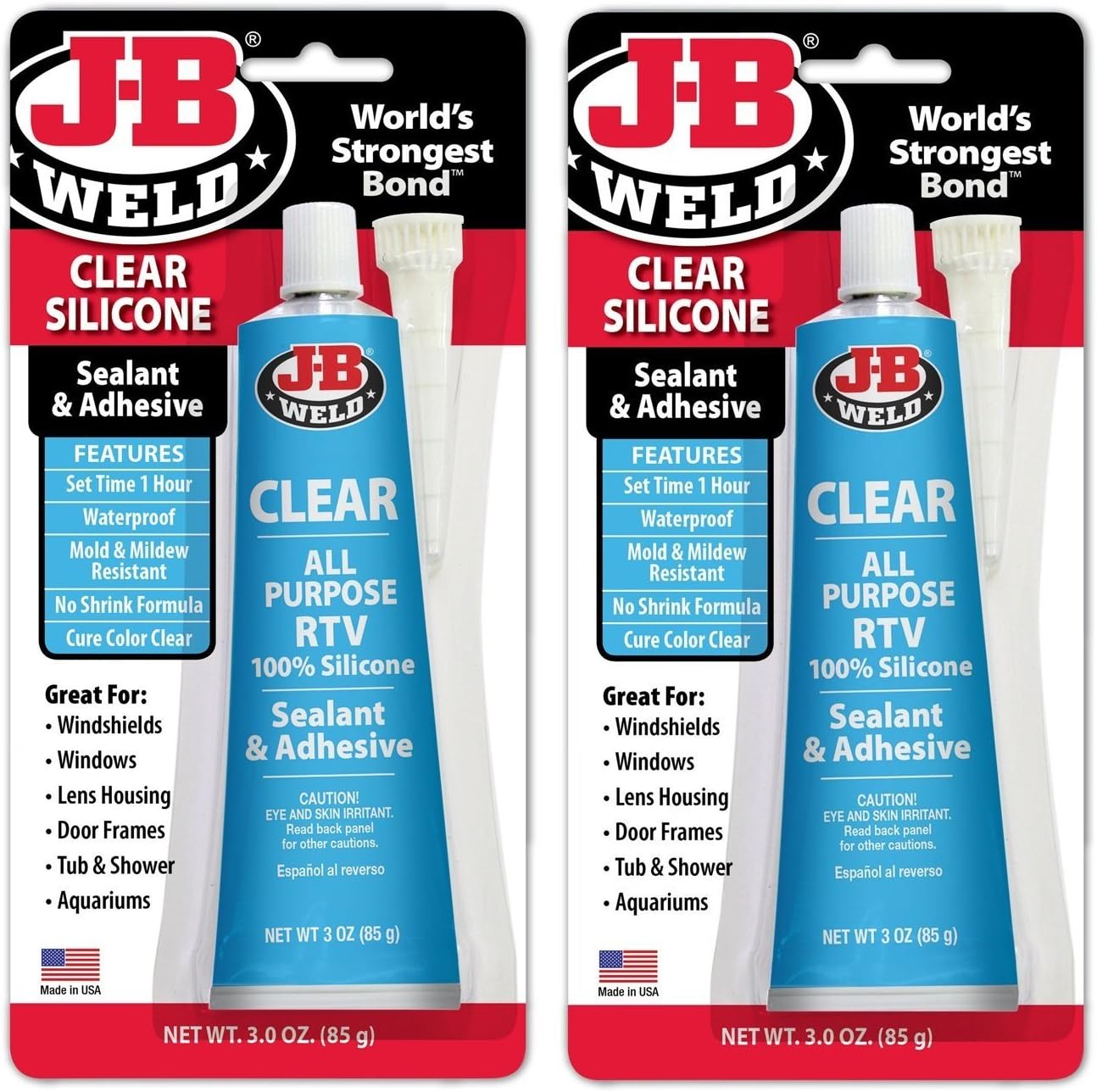 J-B Weld 31310 Clear All-Purpose RTV Silicone Sealant and Adhesive - 3 oz. oShMHG, 2 Pack
