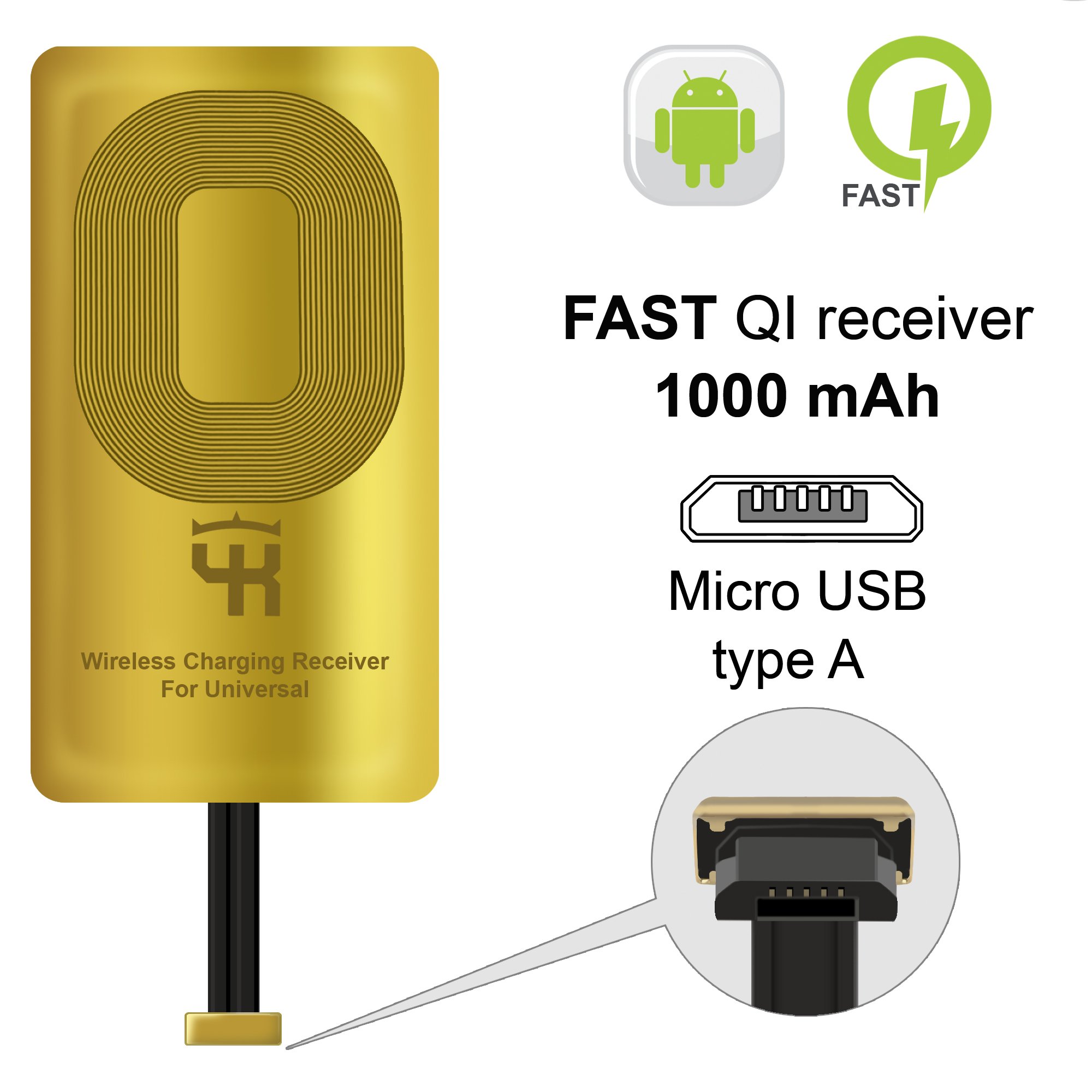 QI Receiver Type A for Samsung Galaxy J7 - J3-J6- S5 - LG V10 -LG Stylo 2-3 -Plus - QI Wireless Adapterâ€“ Wireless Charging Receiver- QI Receiver Adapter Samsung -Qi Charger Adapter Samsung Galaxy J7 by YKing