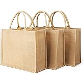 Segarty JuteTote Bag, 3 Pack Small Jute Bags Burlap Reusable Canvas Gift Favors Bag with Handles Blank Tote Bulk for Bridesmaid Wedding, Women Market Grocery Shopping, Bachelorette Party, Beach Trip