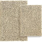 RUN HELIX Beige Bathroom Rug Mat, Extra Thick and Absorbent Bath Rugs, Non-Slip Bath Mat Set, Chenille Soft Plush Shaggy Rugs, Washable Bath Mats, Bath Rugs for Bathroom, Bedroom,24x16+20x32 Inch