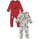 Disney Mickey Mouse Baby 2 Pack Zip Up Sleep N' Play Coveralls Newborn to Infant