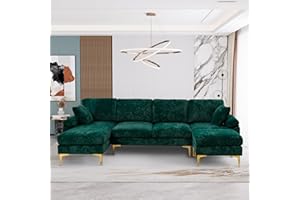 Wrofly U Shaped Sectional Couch, Convertible L Shaped Velvet Modular Sofa with Chaise and Ottoman, Modern Oversized 4 Seater Sleeper Sofa Set for Living Room (Emerald Green)