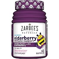 Zarbee's Naturals Children's Elderberry Immune Support with Vitamin C & Zinc, Natural Berry Flavor, 42 Gummies