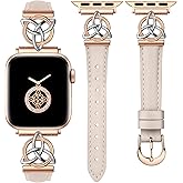 Minyee Compatible with Apple Watch Bands Leather 38/40/41/42/44/45/46/49mm Women, Slim Dressy Leather Strap with Celtic Knot Triquetra Metal Buckle for iWatch Series 11 10 9 8 7 6 5 4 SE/Ultra 3 2 1