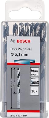 Bosch PointTeQ HSS Twist Drill Bit 10 Pcs 5.1 x 52 x 86 mm Metal