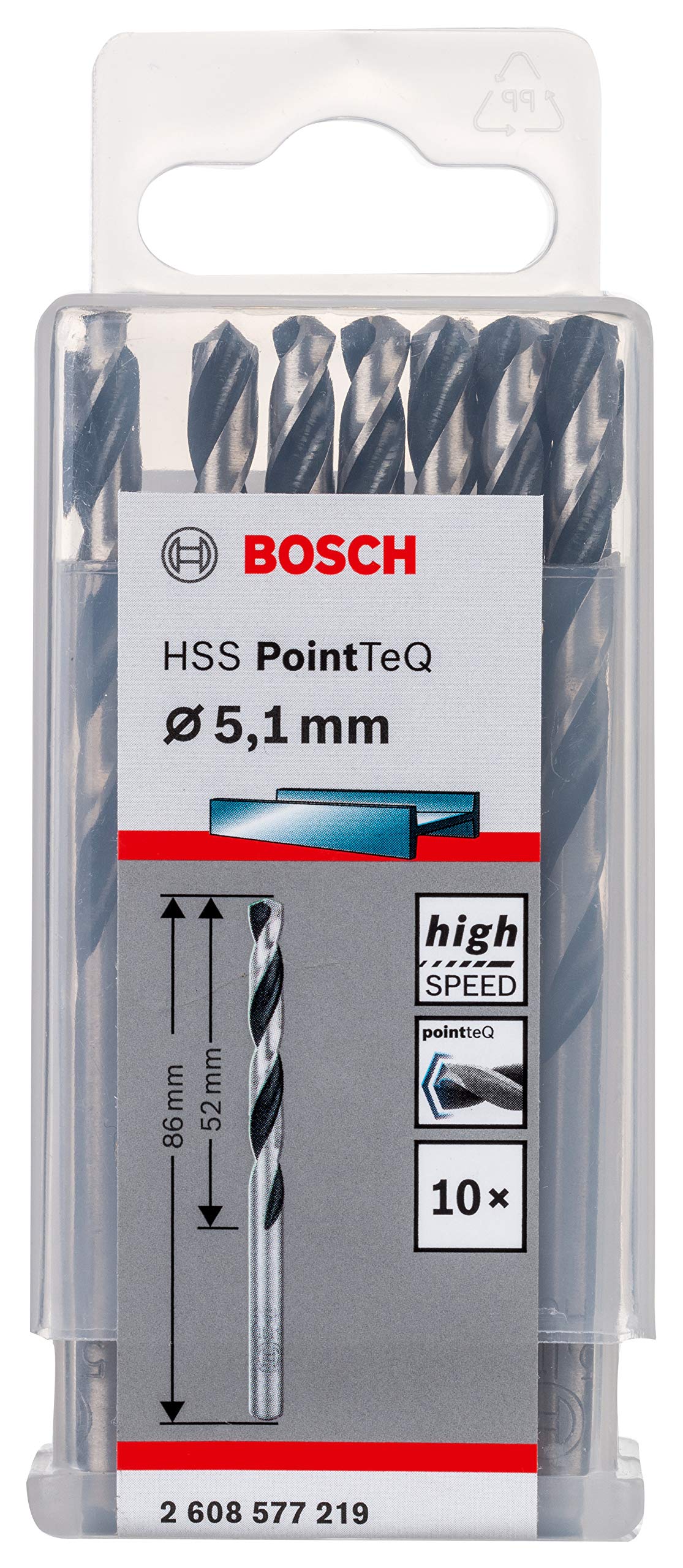 Bosch Professional 10-piece PointTeQ HSS Twist Drill Bit (for Metal, 5.1 x 52 x 86 mm, Drill Driver Accessories)
