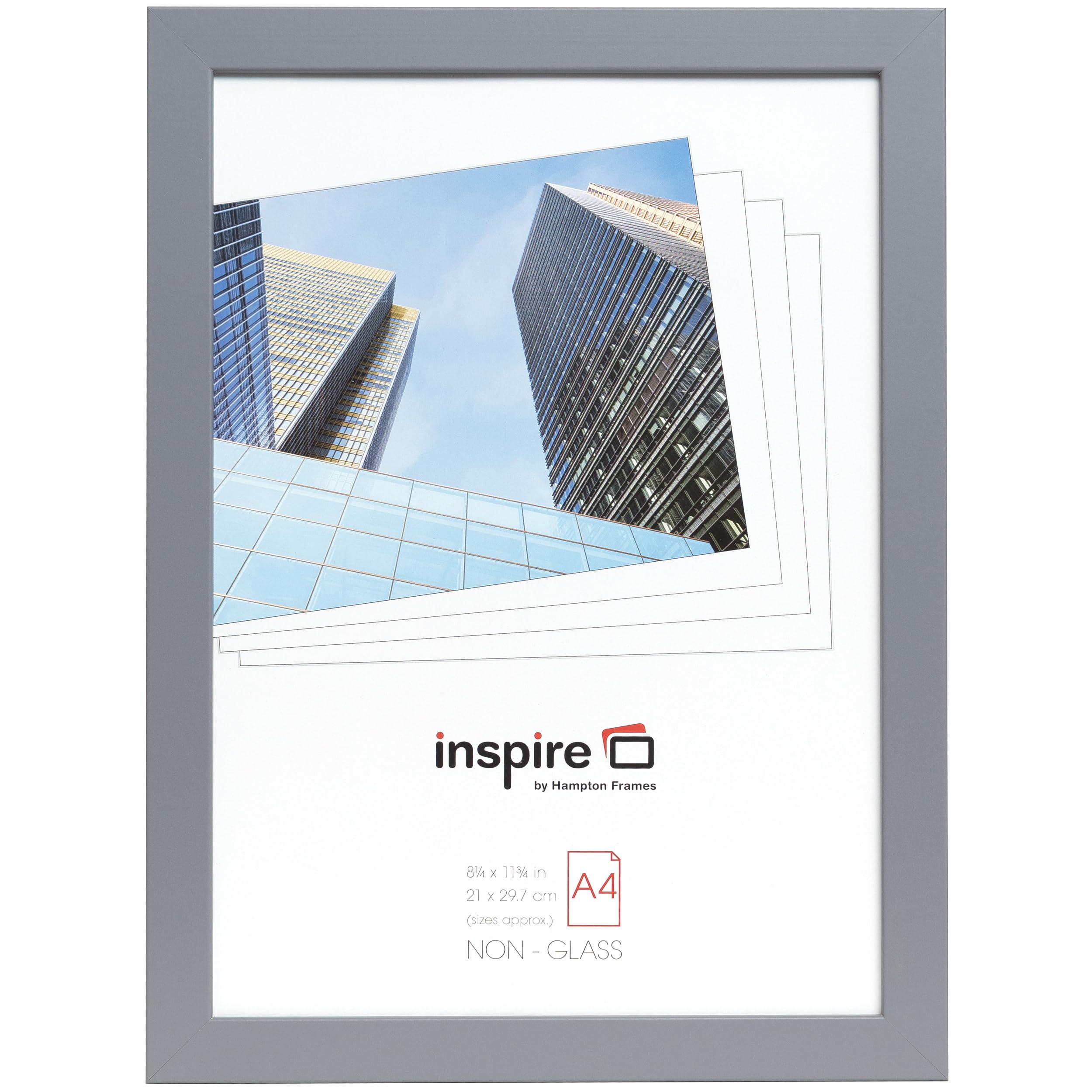 Hampton Frames | Picture Frame | A4 (21x30cm), Light Grey, Rectangular, MDF Wood Effect, Acrylic (Non-Glass) | Freestanding or Wall Mount, Landscape or Portrait | Display Certificates, Photos, Posters