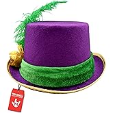 Nicky Bigs Novelties Mardi Gras Top Hat, Purple &amp; Gold Costume Accessory | Purple Mardi Gras Top Hat with Gold Crest &amp; Tall Feather Plume, One Size Fits Most, Perfect Mardi Gras Accessory