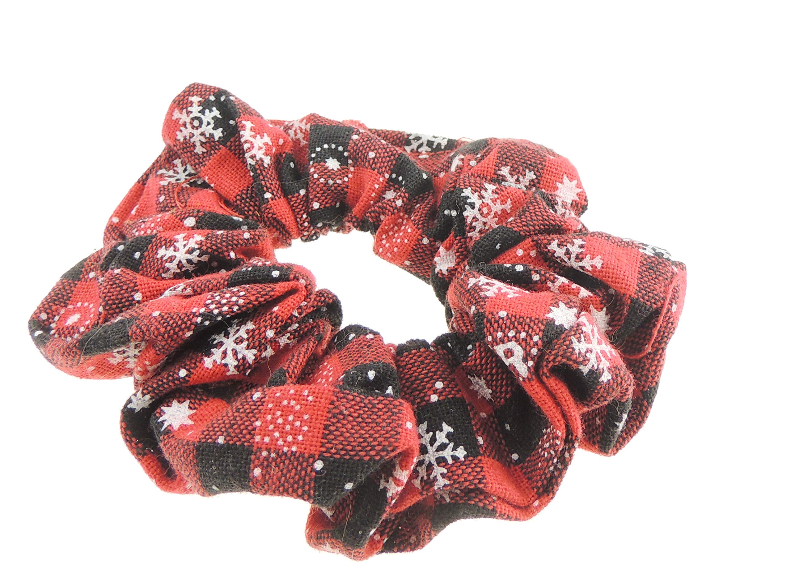 Ladies Girls Red Green Tartan Snowflake Festive Christmas Hair Elastic (Red Black)
