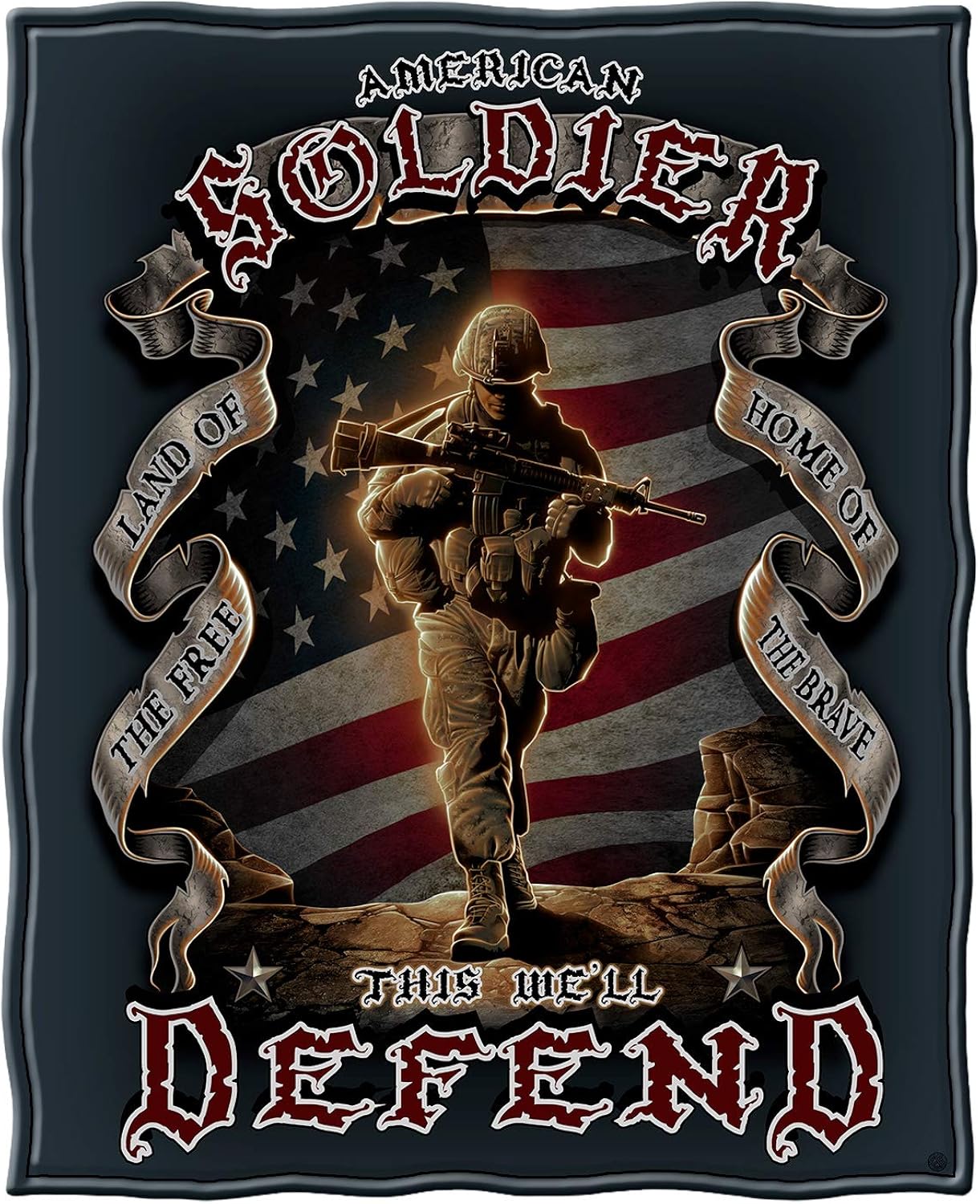 Military Blanket with A American Soldier Design Soft Cozy Fleece