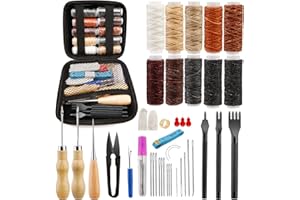 KDAFIO Leather Sewing Kit,Sewing Awl, Seam Ripper, Leather Hand Sewing Stitching Needles, Sewing Thread, Leather Craft Tool Kit for Beginners and Professionals DIY Leather Craft