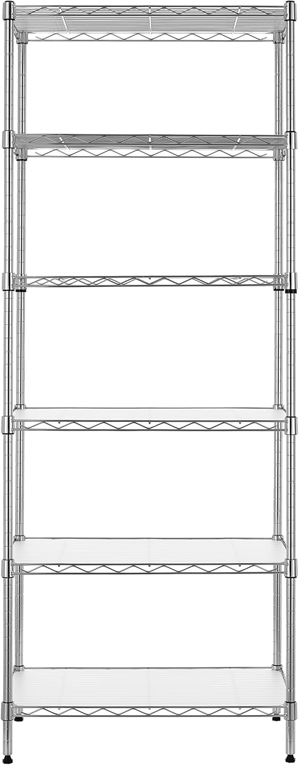 Finnhomy 6-Tier Wire Shelving Unit Adjustable Steel Wire Rack Shelving 6 Shelves Steel Storage Rack or Two 3 Tier Shelving Units with PE mat and Stable Leveling Feet, Chrome: Kitchen & Dining