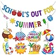 Schools Out for Summer Decorations Banner Swirls, NO-DIY End of School Year Party Decorations Include 1 Pc Out for Summer Banner and 8 Pcs Hanging Swirls