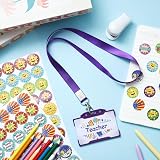 Tenare 7 Pcs Teacher Roleplay Kit with ID Card Lanyard and Stickers Purple Star view 7