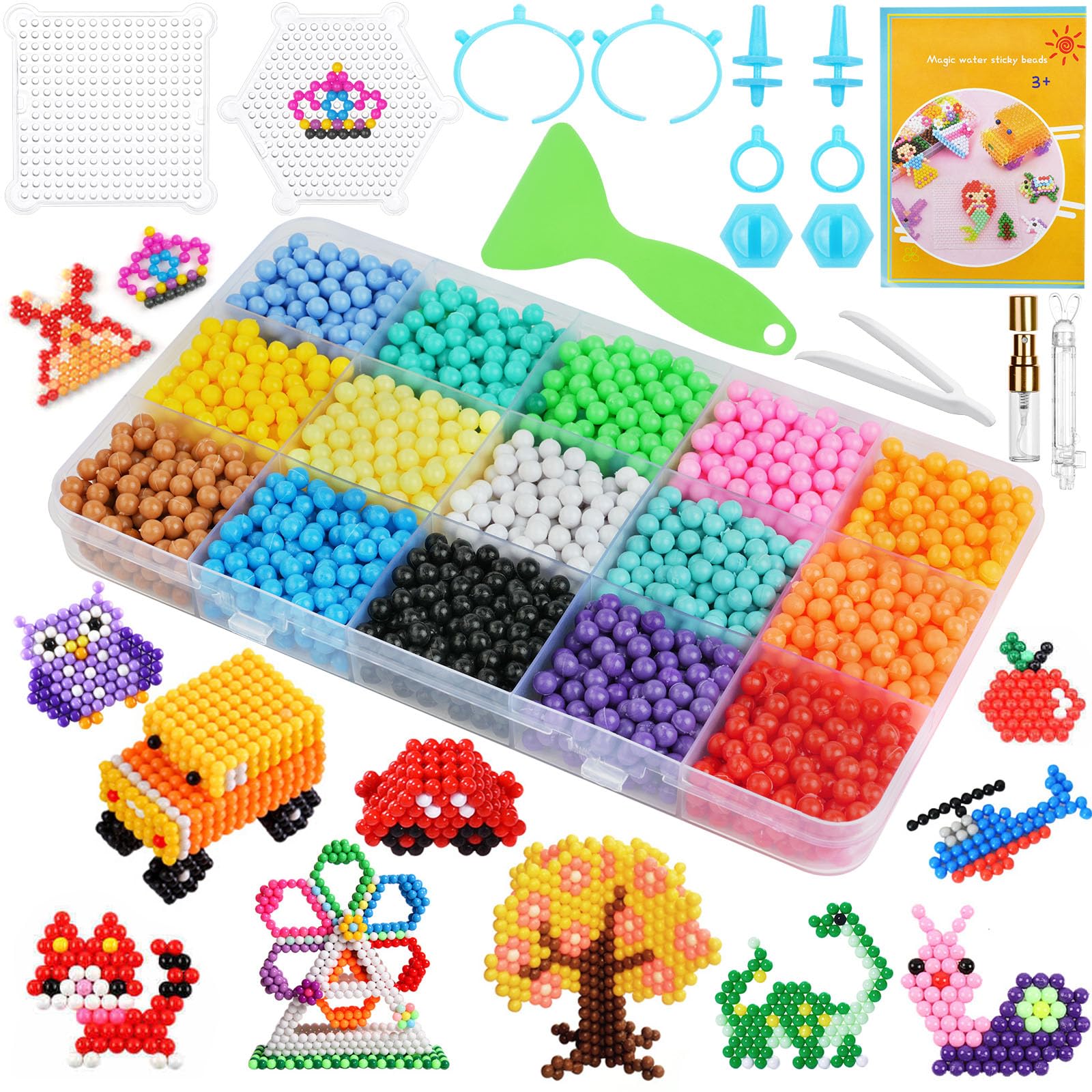 AUAUY Water Fuse Beads Set - 1500PCS, 15 Colors, Non-Toxic Magic Beads for Kids - DIY Refill, Hand Making Puzzle, Educational Toys for Kids