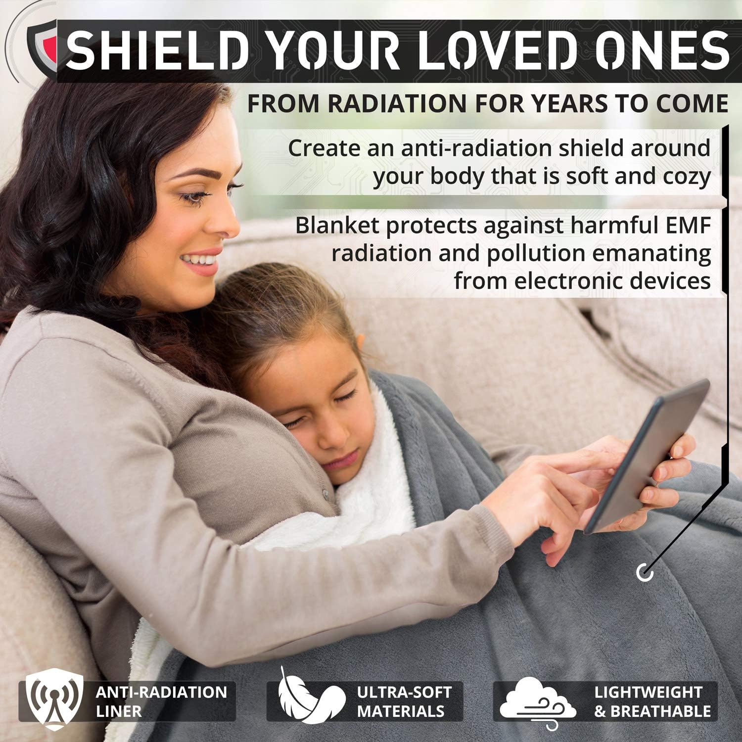 [2-Pack] Mission Darkness TitanRF Radiation Shielding Throw Blanket 50" x 60" (127cm x 152cm) Ultra-Soft Materials Reversible Gray and White Blanket with Lab Certified EMF Radiation Protection Liner: Kitchen & Dining