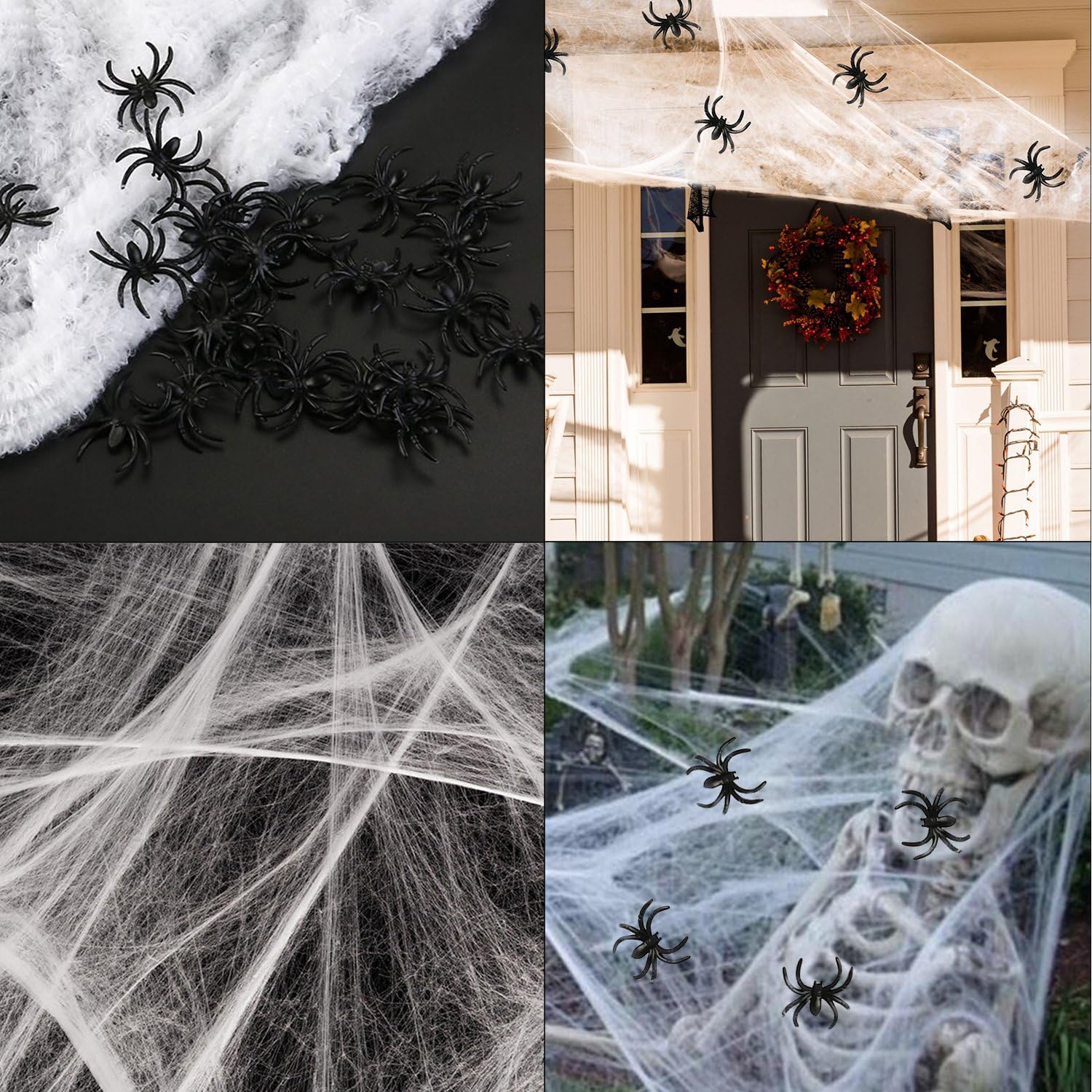 AOSTAR Halloween Stretch Spider Webs Indoor & Outdoor Spooky Spider Webbing with 50 Fake Spiders for Halloween Decorations: Toys & Games
