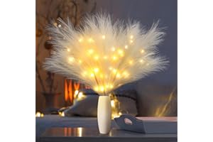 FLACCHI Battery Lights Faux Pampas Grass - 27" Pampas Grass with 36 Fairy Lights Boho Home Decor Bouquet, Phragmites Flowers,Bouquet for Wedding Christmas Floral Home Decorations (Beige)