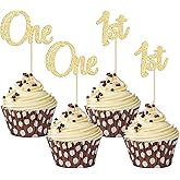 Gyufise 24Pcs 1st Birthday Cupcake Toppers Glitter One Cake Toppers First Birthday One Cupcake Picks for Baby Shower 1st Birthday Party Cake Decorations Supplies Gold