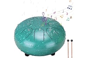 BABORUI Rain Drum for Outside Garden - Upgraded Non Waterlogging Rain Drum for Outside when It Rains, 6 Inches 8 Notes Steel Tongue Drum Rain Chime, Musical Outdoor Rain Drum Instrument(Malachite)