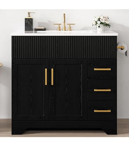 mikio★　PT BLK 36 LIKIMIO 36 Inch Bathroom Vanity with Sink top combo, Black Vanity