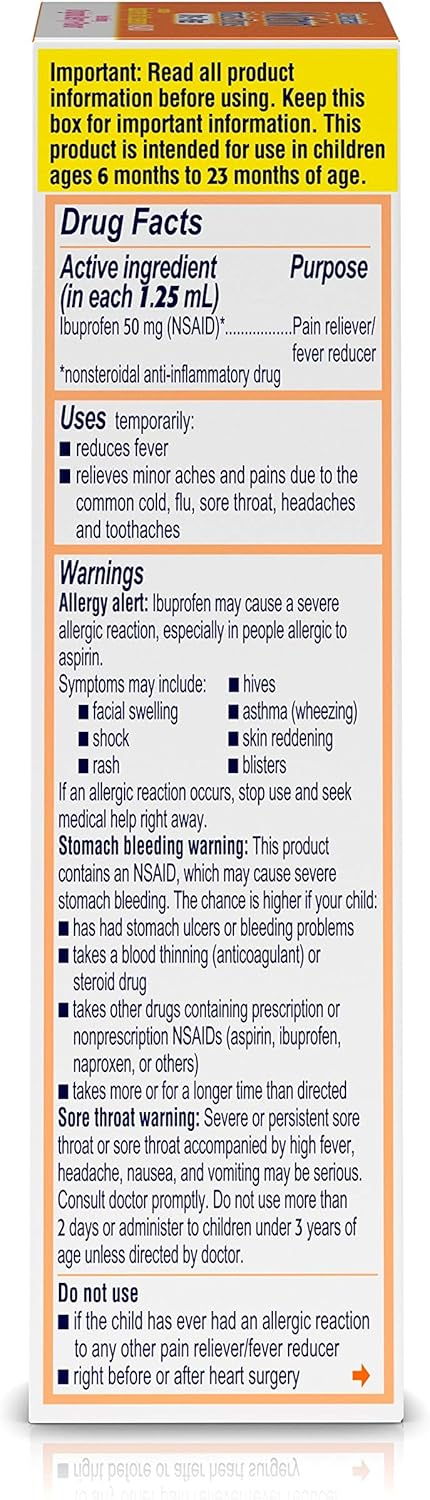 Infants' Motrin Concentrated Drops, Fever Reducer, Ibuprofen, Dye Free, Berry Flavored, 1 Oz: Health & Personal Care